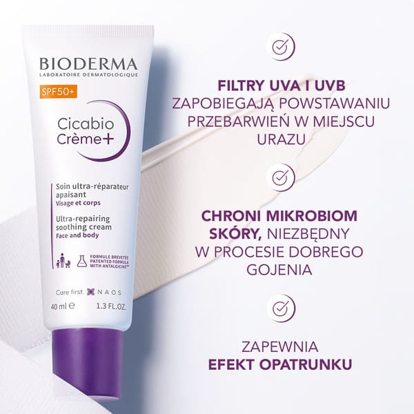 Bioderma Cicabio Creme+ krem łagodząco-odbudowujący SPF 50+ 40 ml