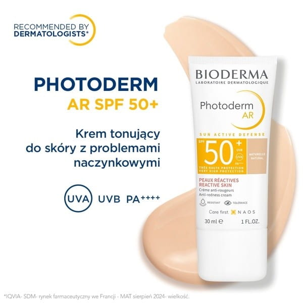 Bioderma Photoderm AR krem tonujący koloryzujący SPF 50+ do skóry naczyniowej kolor naturalny 30 ml