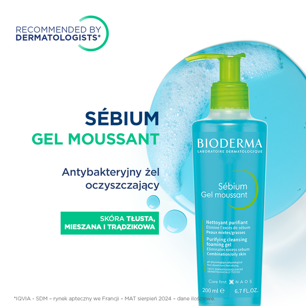 Bioderma Sebium Gel Moussant antybakteryjny żel do mycia twarzy 200 ml