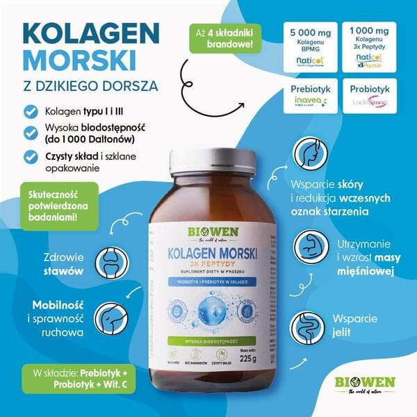 Biowen Kolagen Morski 3x peptydy proszek 225 g
