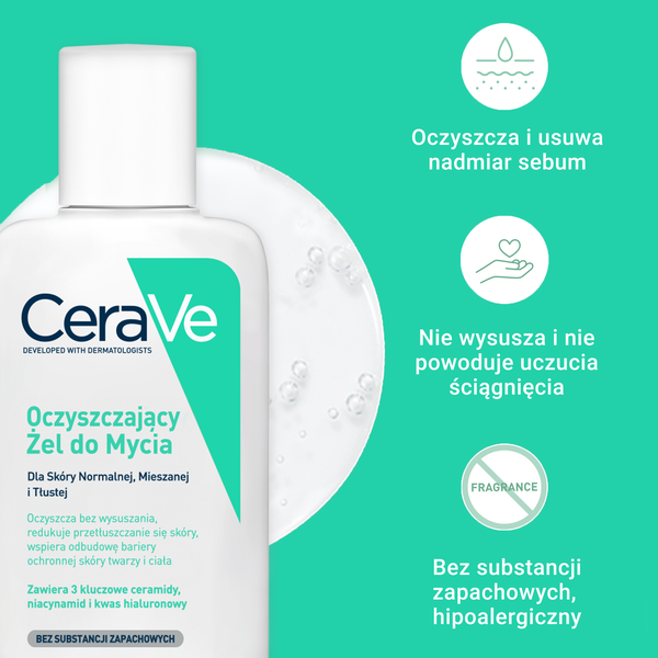 CeraVe oczyszczający żel do mycia z ceramidami dla skóry normalnej i tłustej 88 ml
