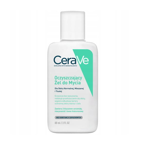 CeraVe oczyszczający żel do mycia z ceramidami dla skóry normalnej i tłustej 88 ml