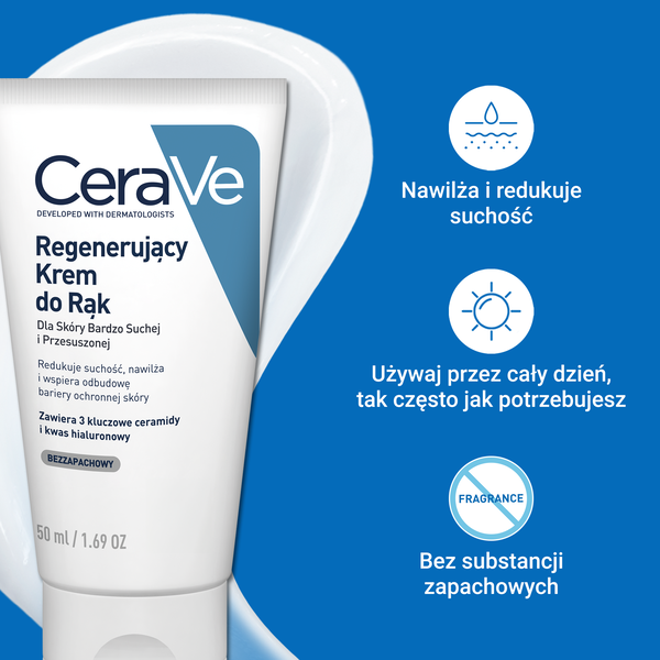 CeraVe regenerujący krem do rąk z ceramidami do skóry suchej i bardzo suchej 50 ml