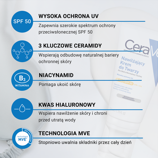 CeraVe nawilżający krem do twarzy SPF 50 52 ml