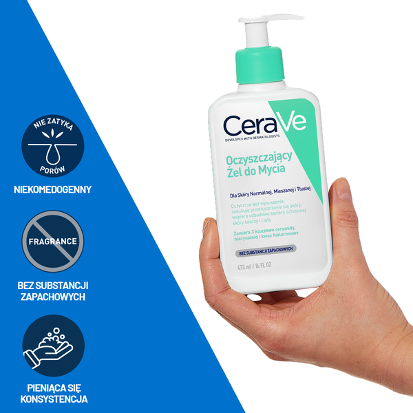 CeraVe oczyszczający żel do mycia z ceramidami dla skóry normalnej i tłustej 473 ml