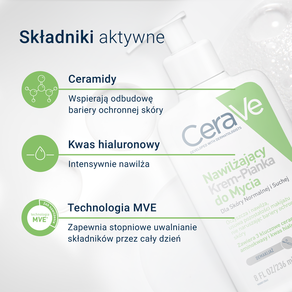CeraVe krem-pianka do mycia twarzy i demakijażu dla skóry normalnej i suchej 236 ml