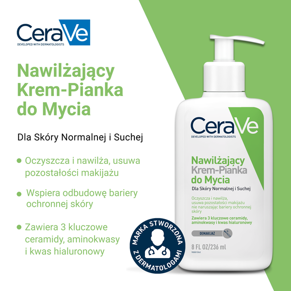 CeraVe krem-pianka do mycia twarzy i demakijażu dla skóry normalnej i suchej 236 ml