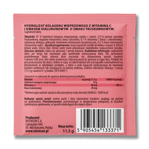 Intenson Kolagen + kwas hialuronowy + witamina C proszek smak truskawkowy 11,5 g