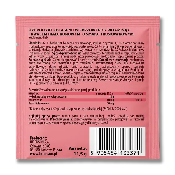 Intenson Kolagen + kwas hialuronowy + witamina C proszek smak truskawkowy 11,5 g