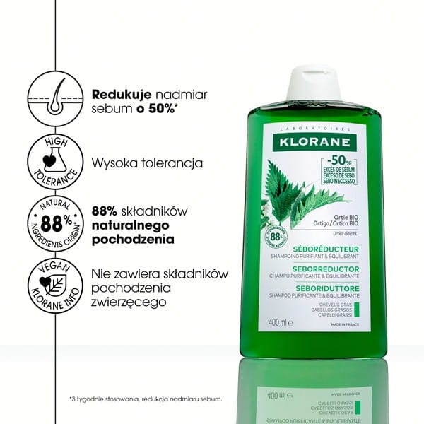 Klorane seboregulujący szampon z organiczną pokrzywą 400 ml