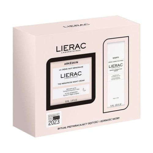 Zestaw Lierac Arkeskin, krem na noc w okresie menopauzy, 50 ml + Diopti Rides, krem pod oczy, 15 ml