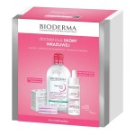 Bioderma, Sensibio Defensive, woda miceralna do oczyszczania i demakijażu, 500 ml + łagodzące serum nawilżające, 30 ml + Glov, płatki, 3 szt.