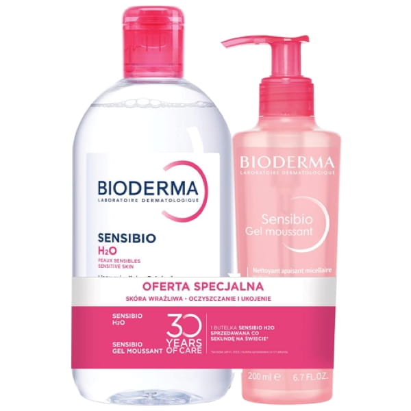 Bioderma Zestaw Sensibio: woda micelarna H20 500ml + żel oczyszczający 200ml