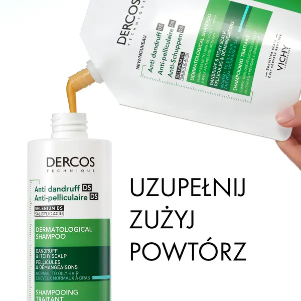 Vichy Dercos DS, szampon przeciwłupieżowy, włosy normalne i przetłuszczające się, opakowanie uzupełniające, 390 ml