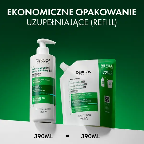 Vichy Dercos DS, szampon przeciwłupieżowy, włosy normalne i przetłuszczające się, opakowanie uzupełniające, 390 ml