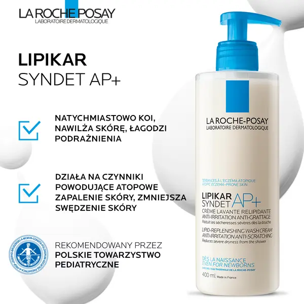 La Roche-Posay Lipikar Syndet AP+, krem myjący uzupełniający poziom lipidów, przeciw podrażnieniom skóry, 400 ml