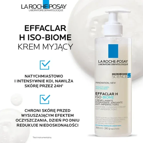 La Roche-Posay Effaclar H ISO-Biome, kojący krem myjący, 390 ml