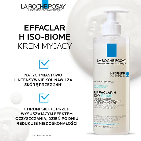 La Roche-Posay Effaclar H ISO-Biome, kojący krem myjący, 390 ml