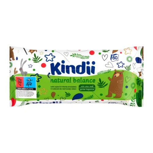 Kindii Natural Balance chusteczki dla niemowląt i dzieci 60 szt.