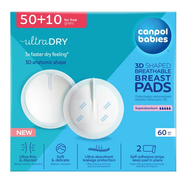 Canpol Babies Ultra Dry oddychające ultrachłonne wkładki laktacyjne 3D 60 szt.