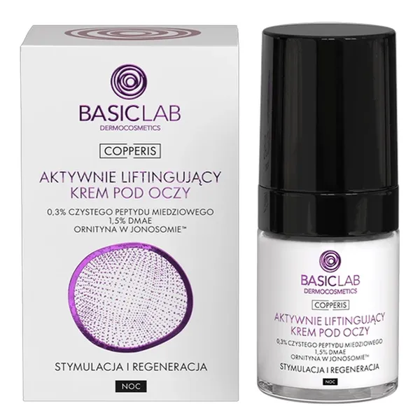BasicLab Copperis, aktywnie wygładzający krem pod oczy na noc Stymulacja i Regeneracja, 18 ml