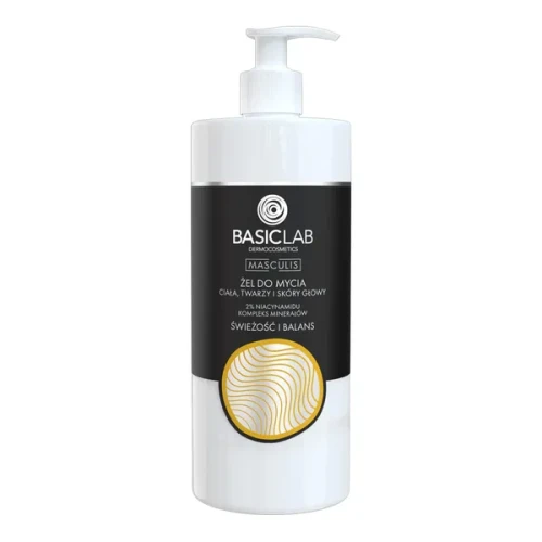 BasicLab Masculis, żel do mycia ciała, twarzy i skóry głowy Świeżość i Balans, 500 ml