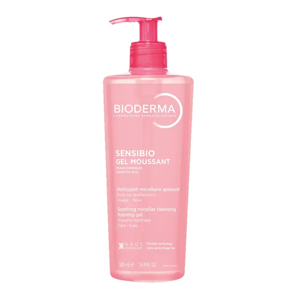 Bioderma Sensibio Gel, łagodzący żel micelarny do oczyszczania twarzy o nawilżającym działaniu, 500 ml