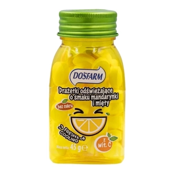 DOSFARM Drażetki odświeżające o smaku mandarynki i mięty, 45g