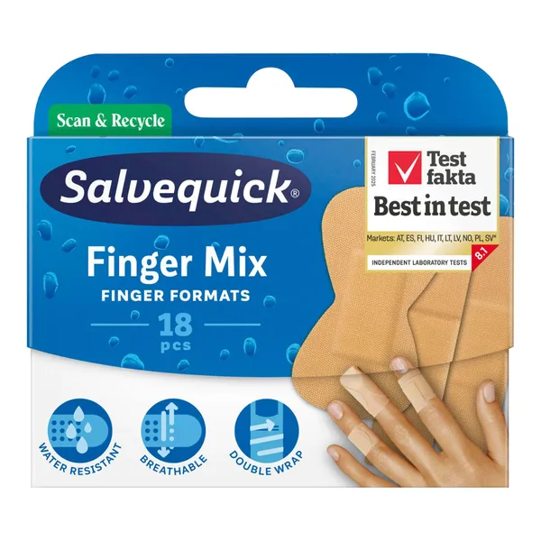 Salvequick Finger Mix, plastry na palce rąk, 18 szt.