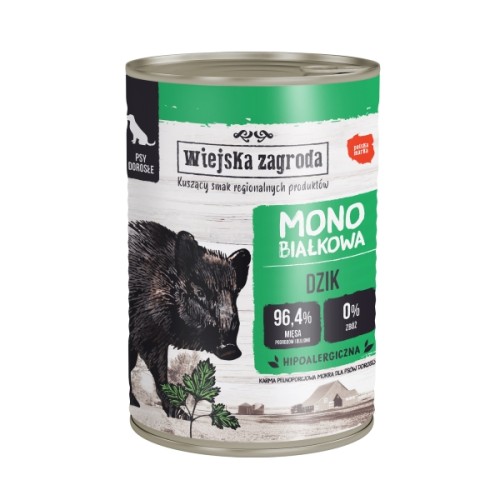 Wiejska Zagroda Karma mokra dla psa Monobiałkowa Dzik (dorosły) 400g