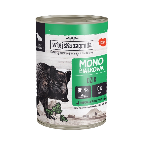 Wiejska Zagroda Karma mokra dla psa Monobiałkowa Dzik (dorosły) 400g