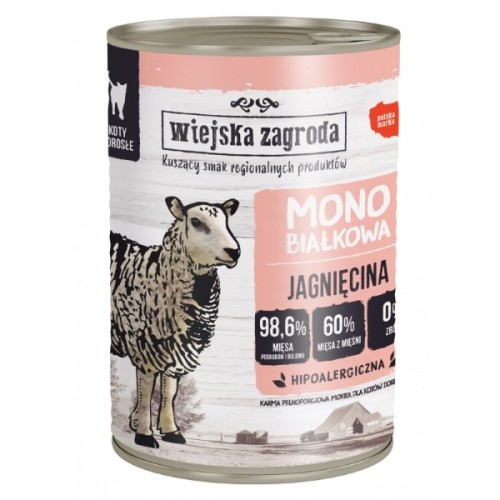 Wiejska Zagroda Karma mokra dla kota Monobiałkowa Jagnięcina (dorosły) 400g