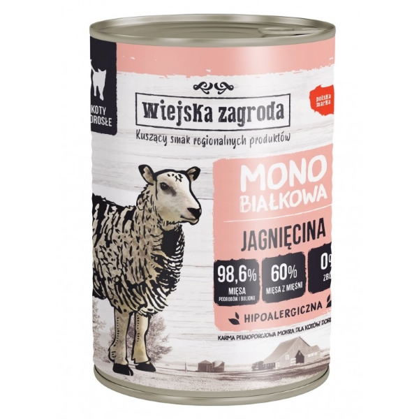 Wiejska Zagroda Karma mokra dla kota Monobiałkowa Jagnięcina (dorosły) 400g