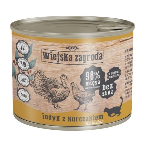 Wiejska Zagroda Karma mokra dla kota Indyk z kurczakiem (kociak) 200g