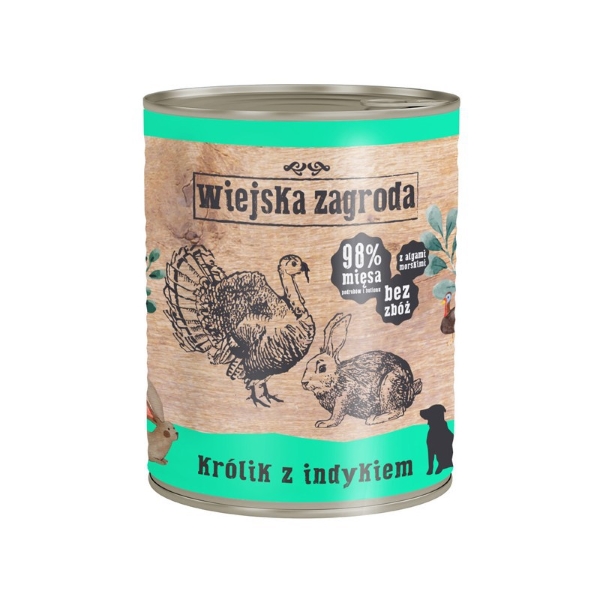 Wiejska Zagroda Karma mokra dla psa Indyk z królikiem (dorosły) 800g