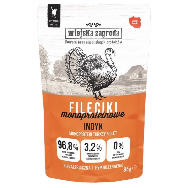 Wiejska Zagroda Karma mokra dla kota Fileciki Indyk (dorosły) 85g