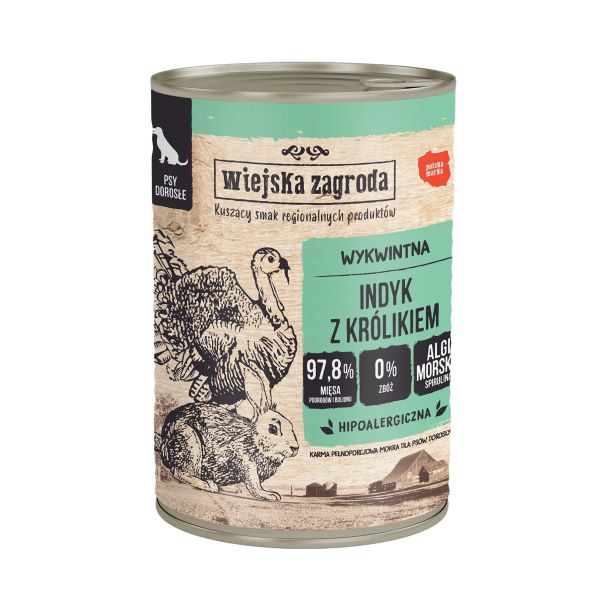 Wiejska Zagroda Karma mokra dla psa Indyk z królikiem (dorosły) 400g