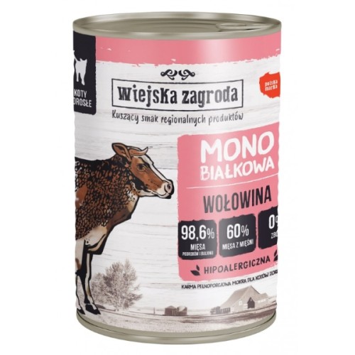 Wiejska Zagroda Karma mokra dla kota Monobiałkowa Wołowina (dorosły) 400g