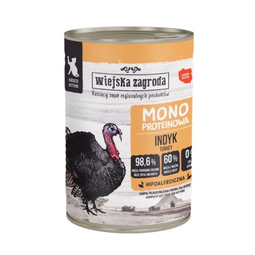 Wiejska Zagroda Karma mokra dla kota Monobiałkowa Indyk (kociak) 400g