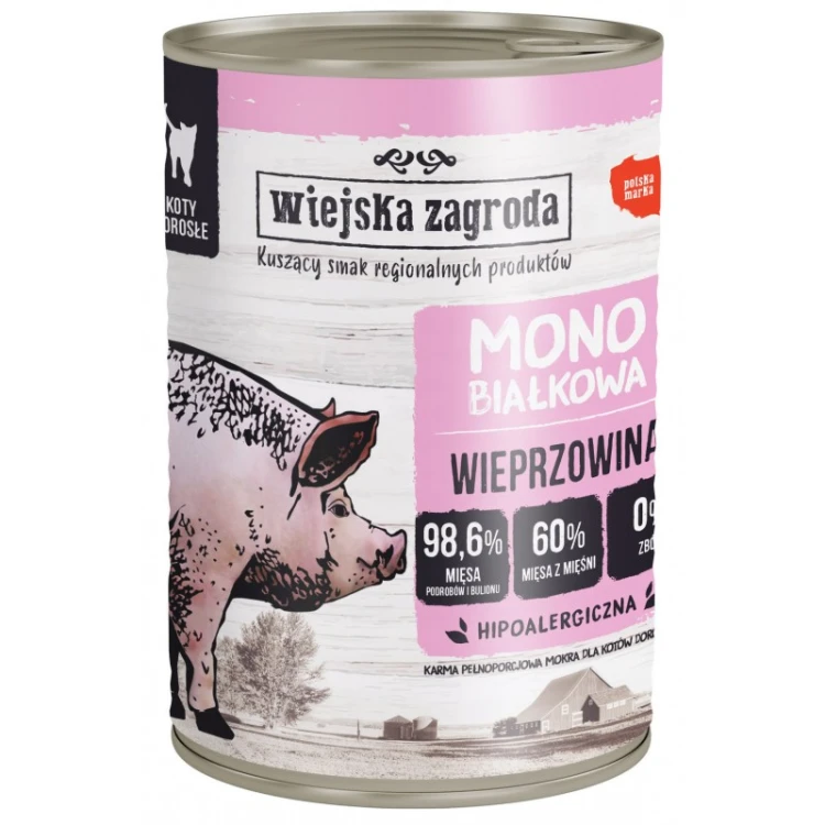 Wiejska Zagroda Karma mokra dla kota Monobiałkowa Wieprzowina (dorosły) 400g