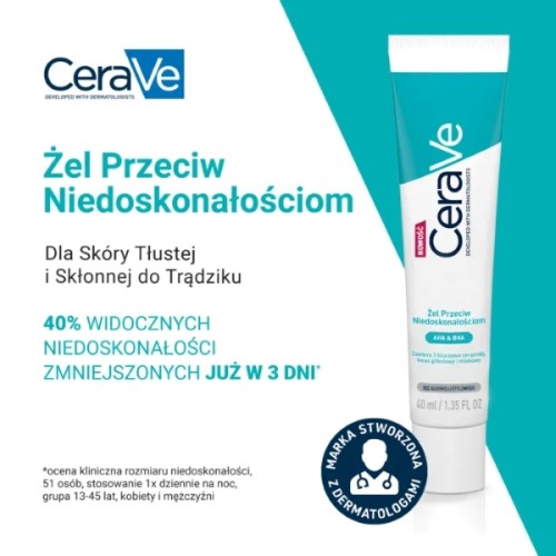 CeraVe, żel przeciw niedoskonałościom, dla skóry tłustej i skłonnej do trądziku, 40ml
