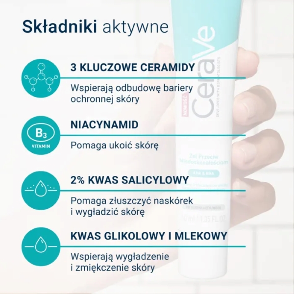 CeraVe, żel przeciw niedoskonałościom, dla skóry tłustej i skłonnej do trądziku, 40ml