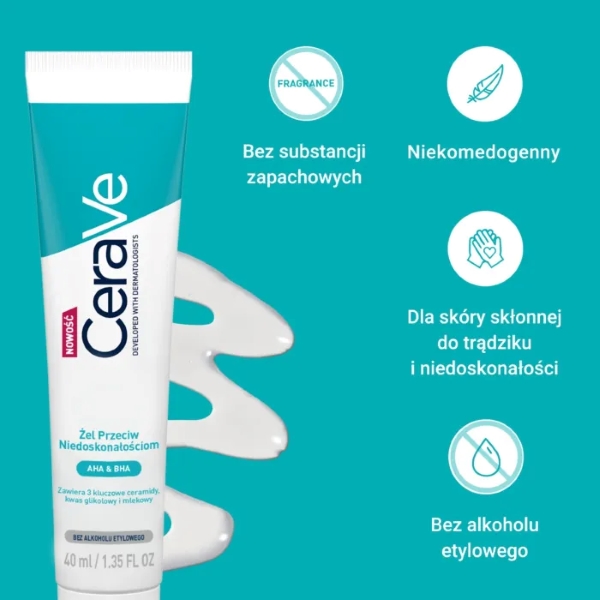 CeraVe, żel przeciw niedoskonałościom, dla skóry tłustej i skłonnej do trądziku, 40ml