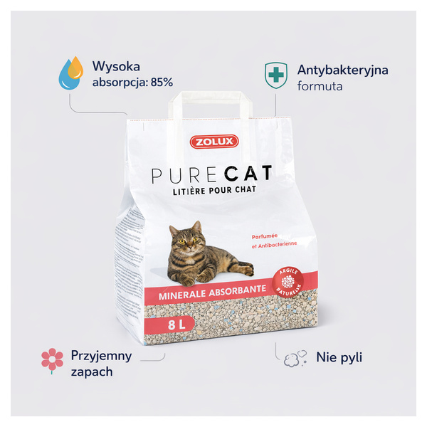 ZOLUX Żwirek dla kota mineralny pochłaniający perfumowany PURECAT 8 l