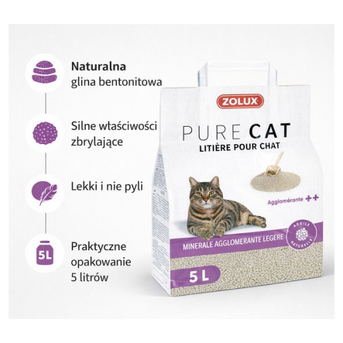 ZOLUX Żwirek dla kota zbrylający naturalny PURECAT 5 l