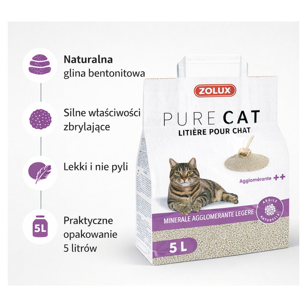 ZOLUX Żwirek dla kota zbrylający naturalny PURECAT 5 l