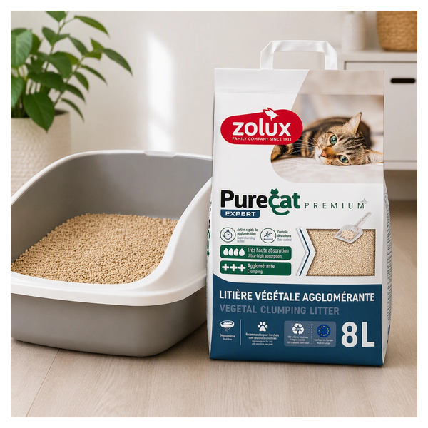 ZOLUX Żwirek dla kota zbrylający roślinny PURECAT PREMIUM 8L