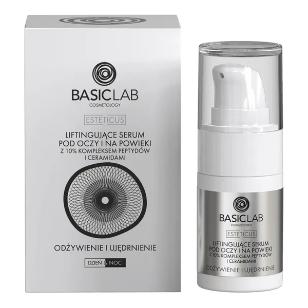 BasicLab Esteticus serum pod oczy i na powieki z 10% kompleksem peptydów i ceramidami Odżywienie i Ujędrnienie 15 ml