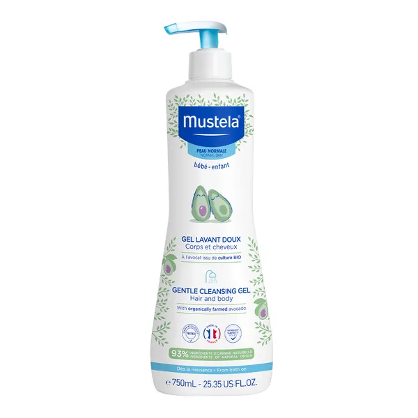 Гель для мытья тела и волос Mustela, с авокадо, с рождения, 750 мл